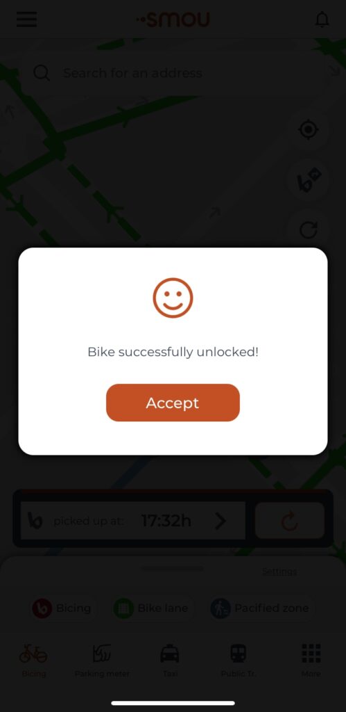 Bike successfully unlocked画面